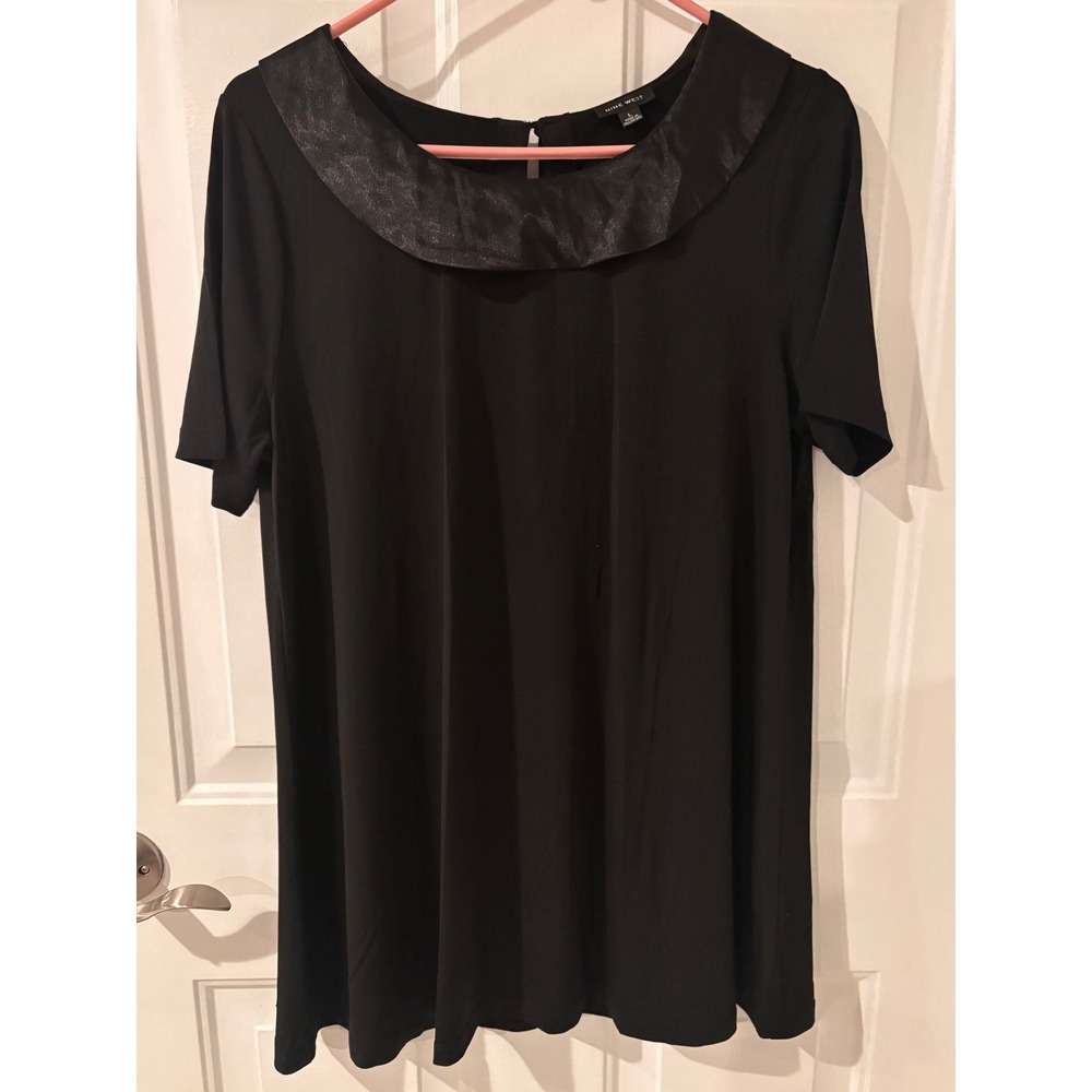 Nine West Black Short Sleeve Top Boat Collar Women's Size L Party‎ Business
